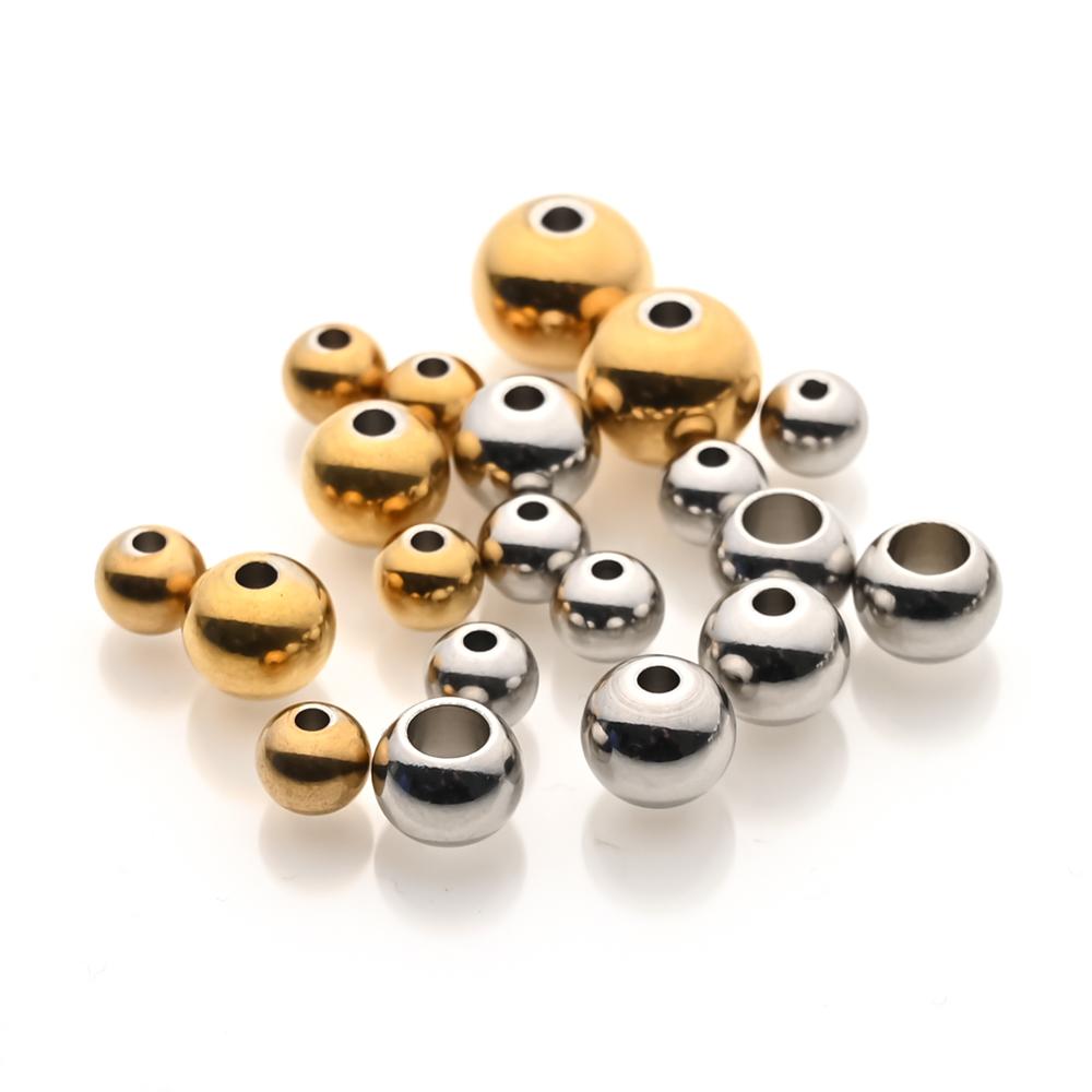 2mm 3mm-10mm Stainless Steel Beads for Jewelry Making Loose Spacer Beads Ball Hole 1.2-5mm for Bracelets Jewelry Components DIY