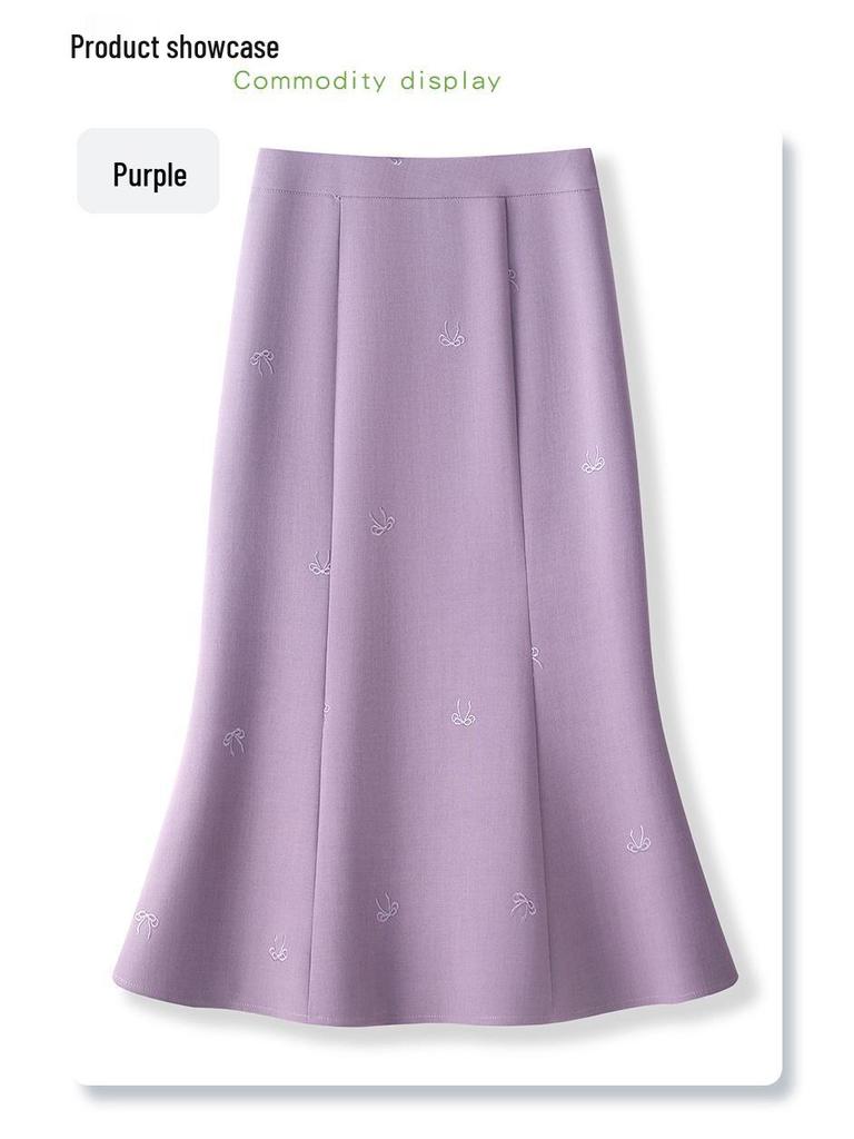 2025 Spring Women's High Waist Purple Fishtail A-Line Midi Skirt