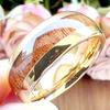 Men's 8mm Gold Wood Grain Stainless Steel Ring with Redwood Inlay - Comfortable Fit 