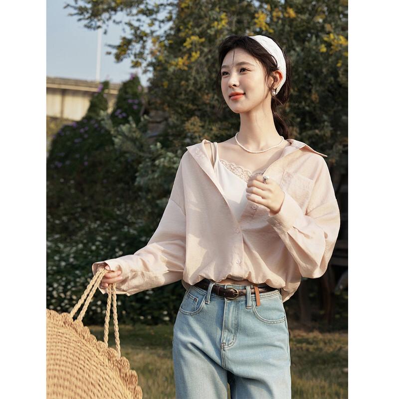 Misty Pink Women s Faux Two-Piece Lace Camisole Shirt L