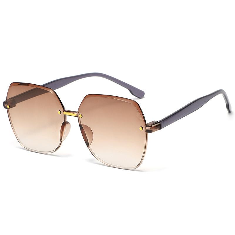 New European and American plain makeup large frame frameless sunglasses gradual change color versatile sunglasses women's fashion sunglasses