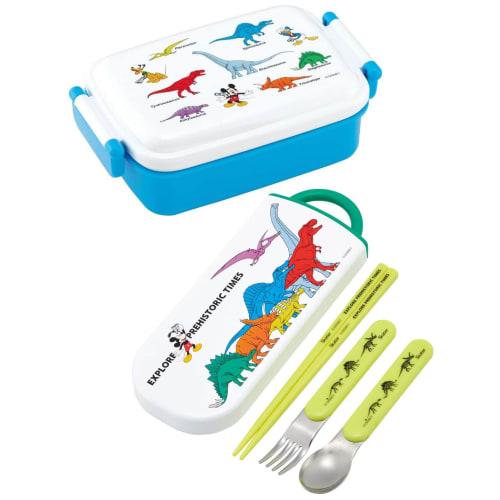 Skater Lunch Box Trio Set Chopsticks Spoon Fork Disney Mickey Mouse Friends Dinosaur for Children Antibacterial Treatment Easy To Open Sliding Type Ma