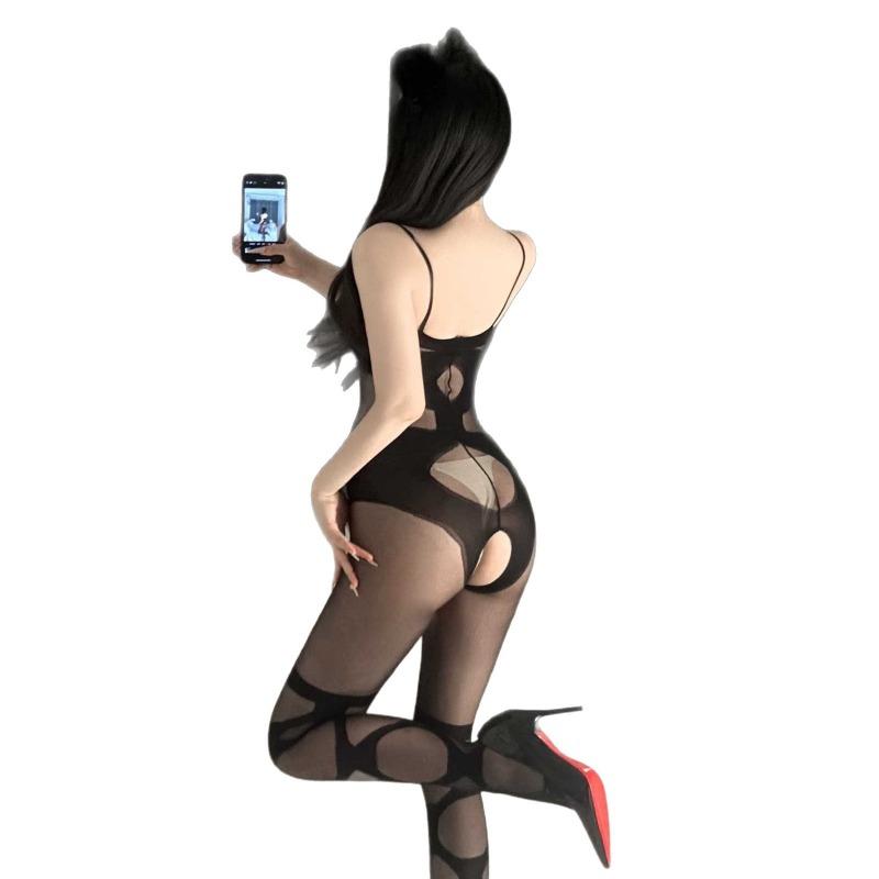 Sex Underwear Sexy Black Silk Temptation Open Crotch Free Stockings Bedding Flirting Products Large Size One-piece