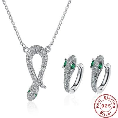 925 Sterling Silber Schlangen Schmuckset für Damen Vintage Luxus Kristall Platiniert Schlange Ohrringe Halskette