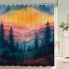 1Pcs Watercolor Landscape Printed Fabric Waterproof Shower Curtain, Bathroom Decoration Curtain, With Hooks