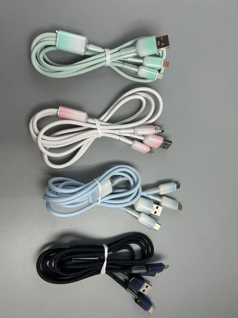 Crystal Ice Gradient 3-in-1 Braided Fast Charging Cable for Huawei & Apple 15 USB Devices