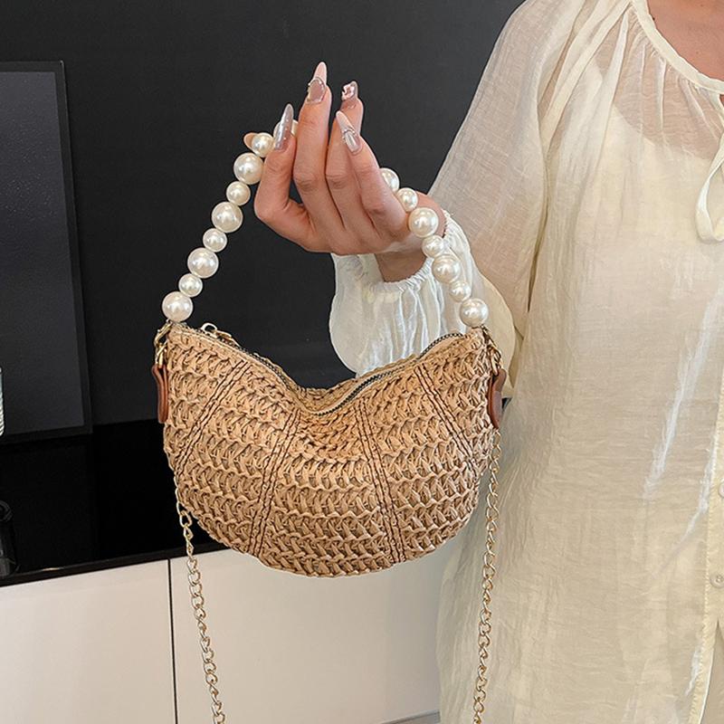 Spring New Casual Straw Woven Beading Shoulder Bags High Quality Personality Fashion Portable Crossbody Bags for Women