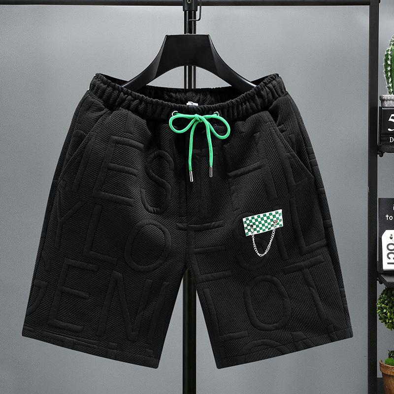 

Plus Size M-7XL Fashion Unisex Elastic Waist Shorts Embossed Shorts with Chain Detail Multi-color Streetwear Shorts for Weekend Activities & Leisure M