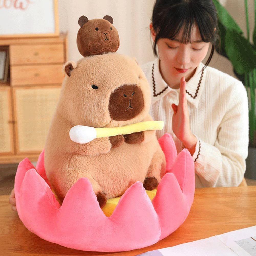 

Мягкая кукла Lotus Capybara из хлопка, пушистая сидящая кукла Lotus Capybara, декор для комнаты