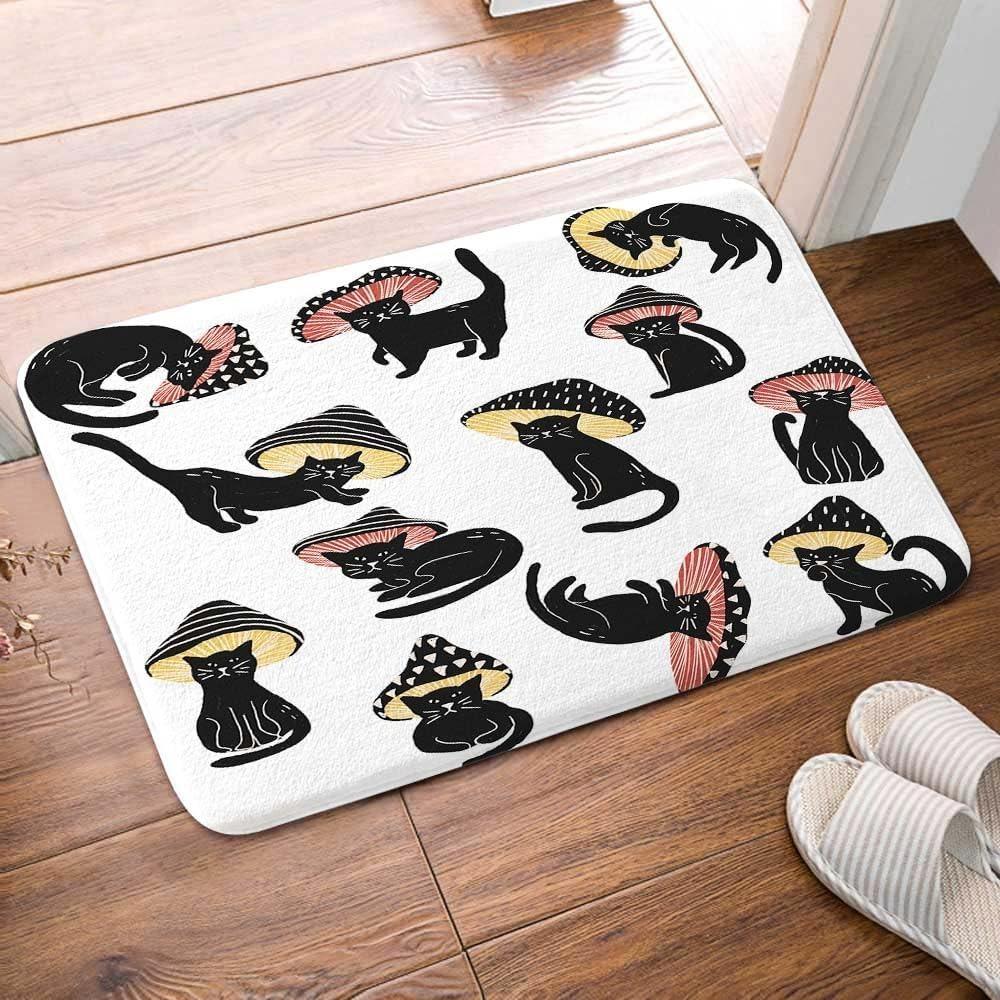 Cartoon Lustige Pilzkatze Fußmatte Niedliche Tägliche Heimdekoration Rutschfeste Matte Badezimmer Wasserabsorbierende Matte Flur Willkommensmatte