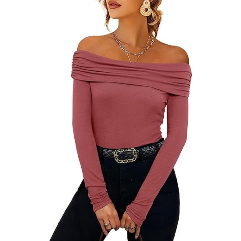 YYFS Dámská móda Ležérní jaro podzimní jednobarevné halenky a košile s dlouhým rukávem na jedno rameno