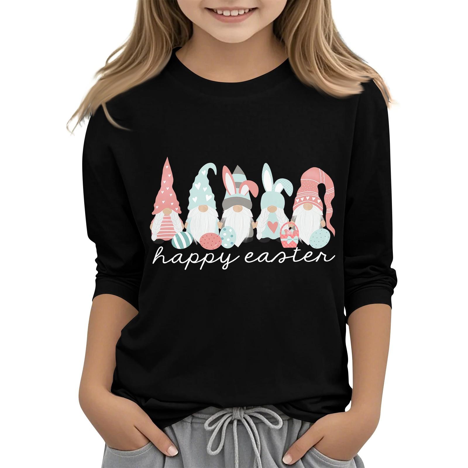 

Повседневная футболка с круглым вырезом и пасхальным принтом, с рукавами 7 точек для детей 130 чёрный