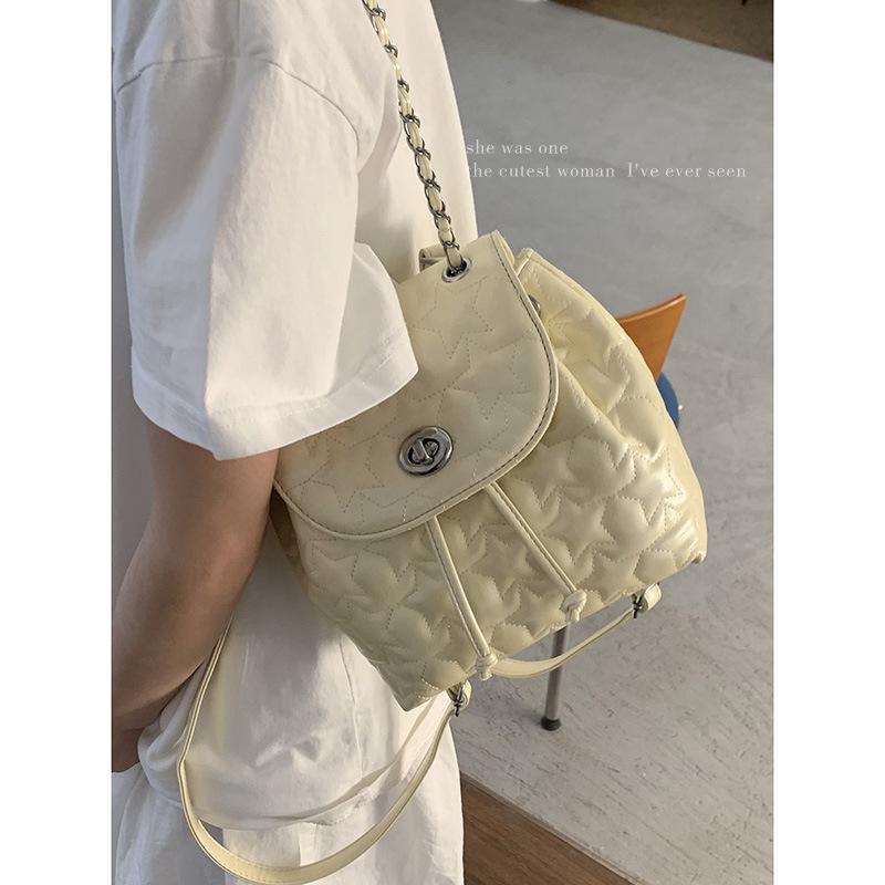 

Rhombus chain backpack bag women s new fashion versatile casual bucket bag