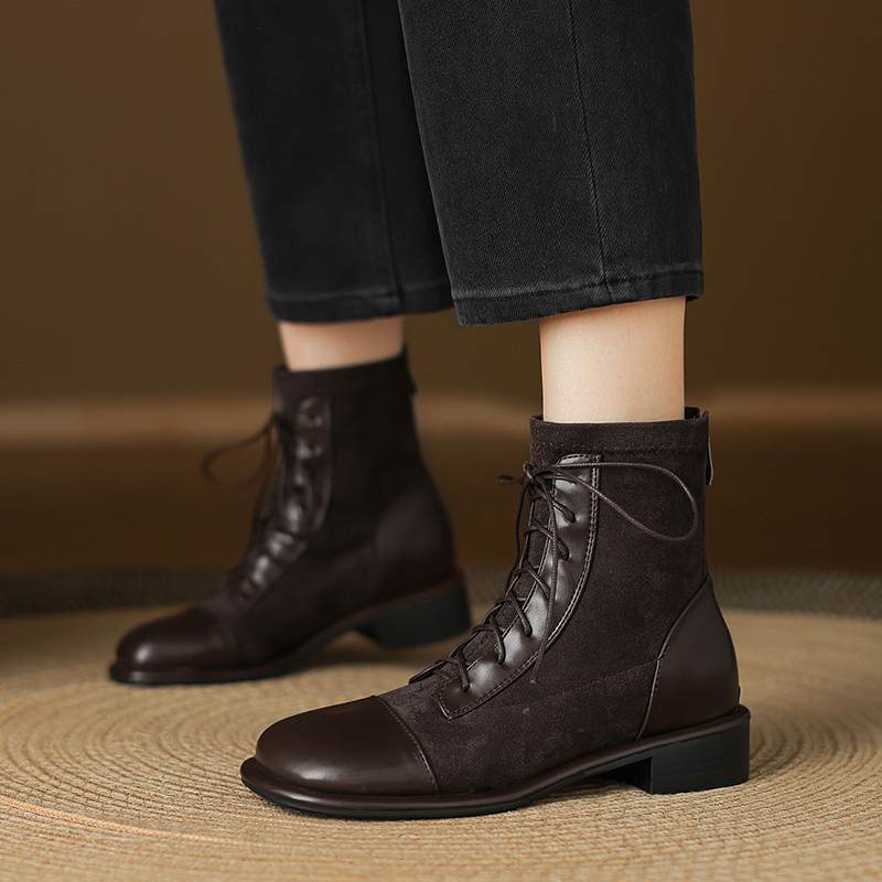 Krazing Po Microfiber Winter Round Toe Size 33 Western Boots Size 43 Lace Up Low Heels European Designer Ankle Boots