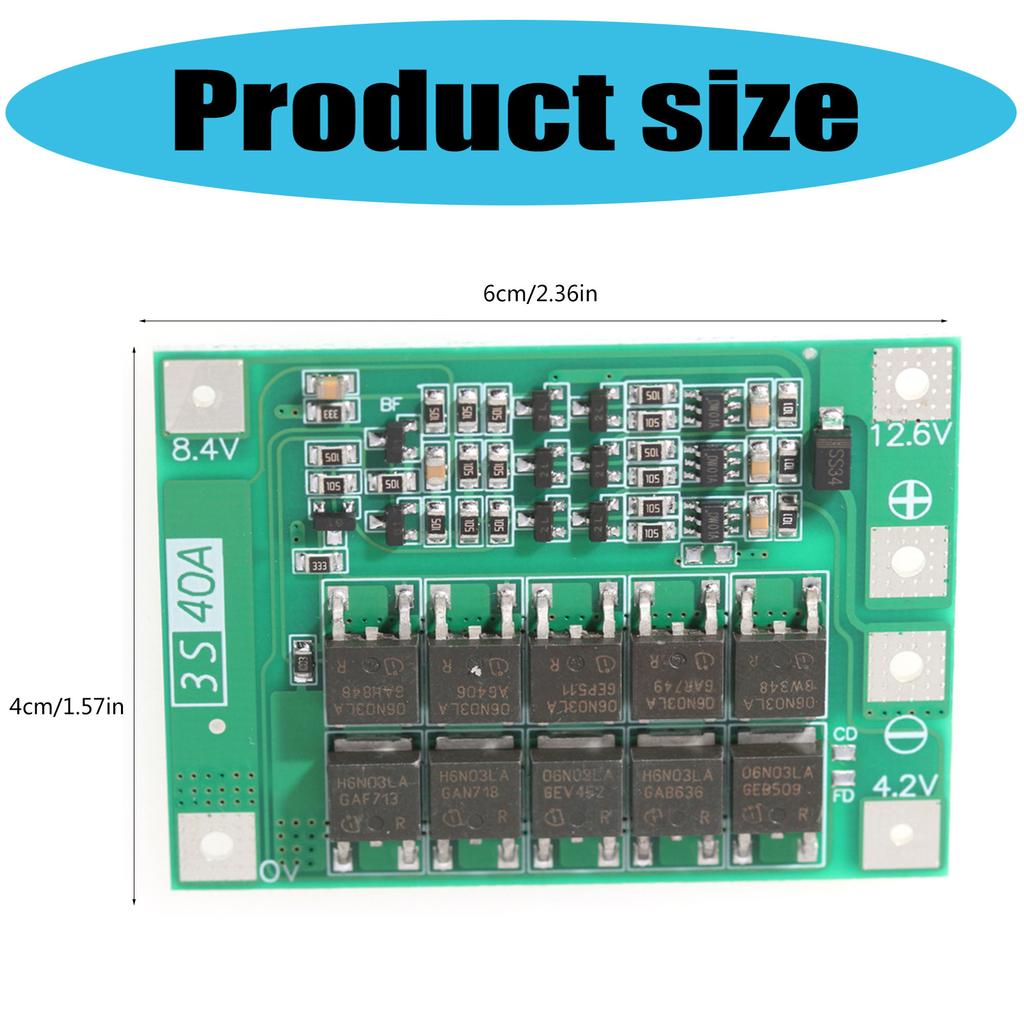 3-string 12.6V 18650 Lithium Battery Protective Board Balanced/Enhanced Power Protections Board Feature 40A Current