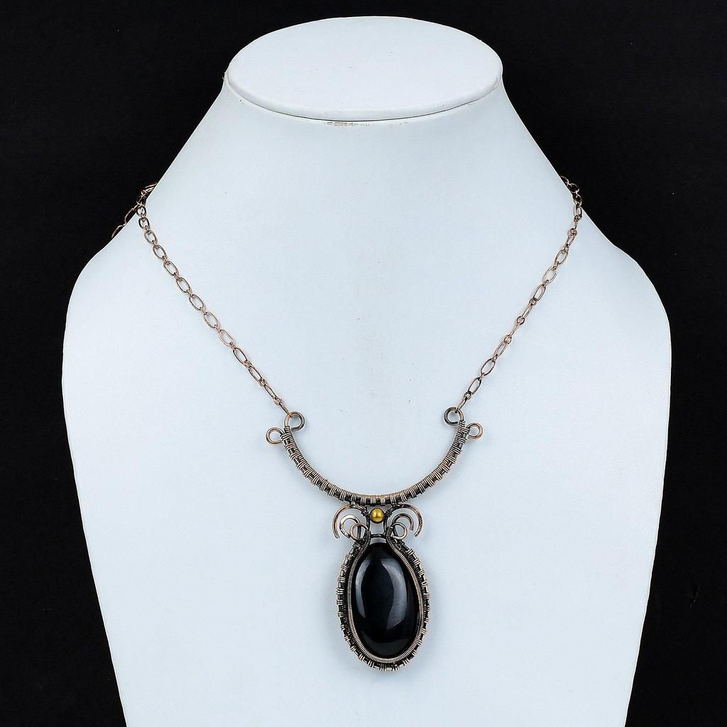 Black Onyx Necklace Copper Wire Wrapped Necklace Adjustable Necklace Copper Wire Wrapped Jewelry Gemstone Handmade Necklace Jewelry For Gift