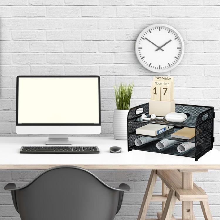 Organizador de Mesa de 3 Níveis Bandeja de Cartas Porta-Documentos Bandejas de Arquivamento Organizador de Papel Acessórios de Mesa Cadernos Suporte Classificador