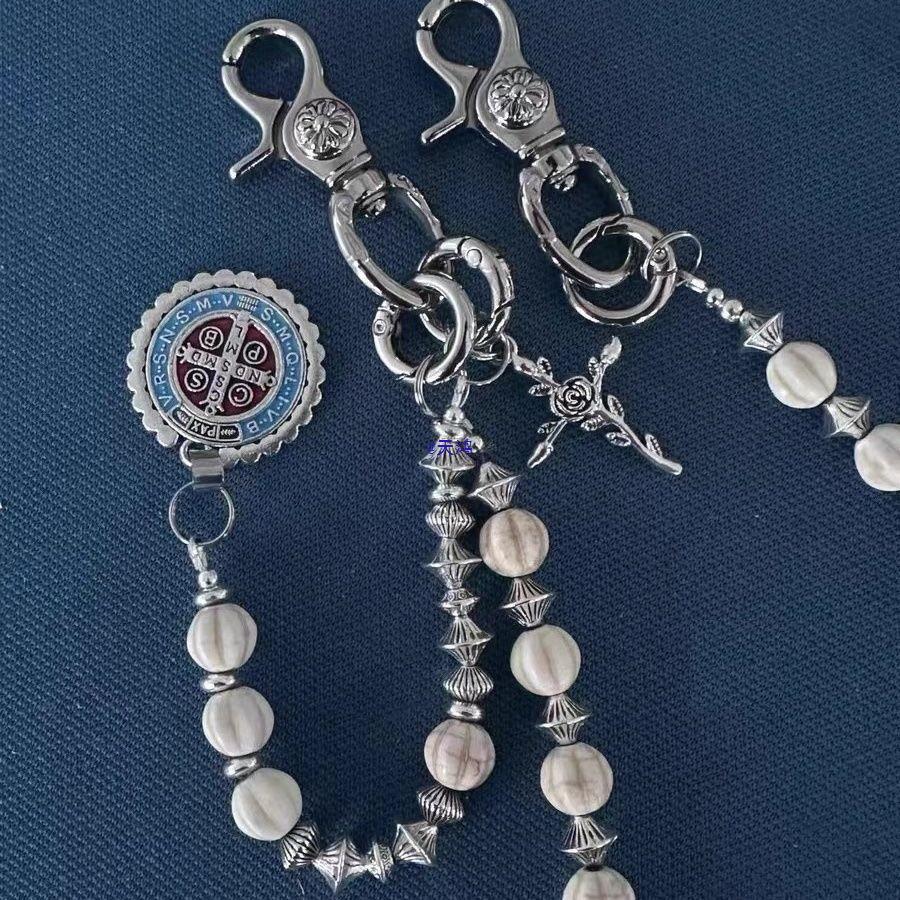 Turquoise & White Textured Cross Tag Pants Chain Ornament