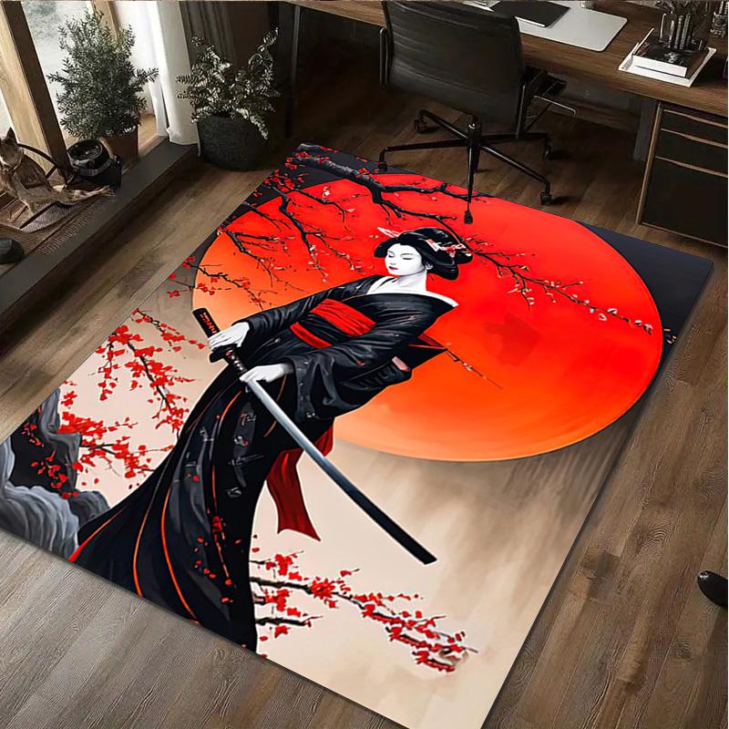 Samurai-Frauen-Druckteppich - Heimdekoration Teppich für Wohnzimmer Schlafzimmer Bodenbelag Computerstuhl Bereichsteppich