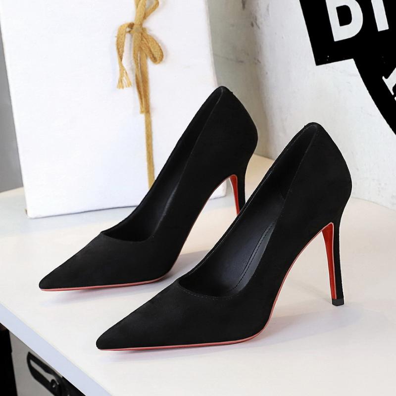 European And American Style Suede Temperament High Heels For Women With Thin Heels And Pointed Toe French Single Women s Shoes 34