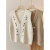 Women's Embroidered Knitted Cardigan Vest with Shoulder Pads - Autumn/Winter Layered Sweater Jacket