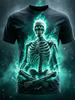 Men’s Fiery Lava Glowing Skeleton Crack Rock 3D Horror Print Crew Neck Lightweight Gothic Street Casual Short Sleeve T Shirt