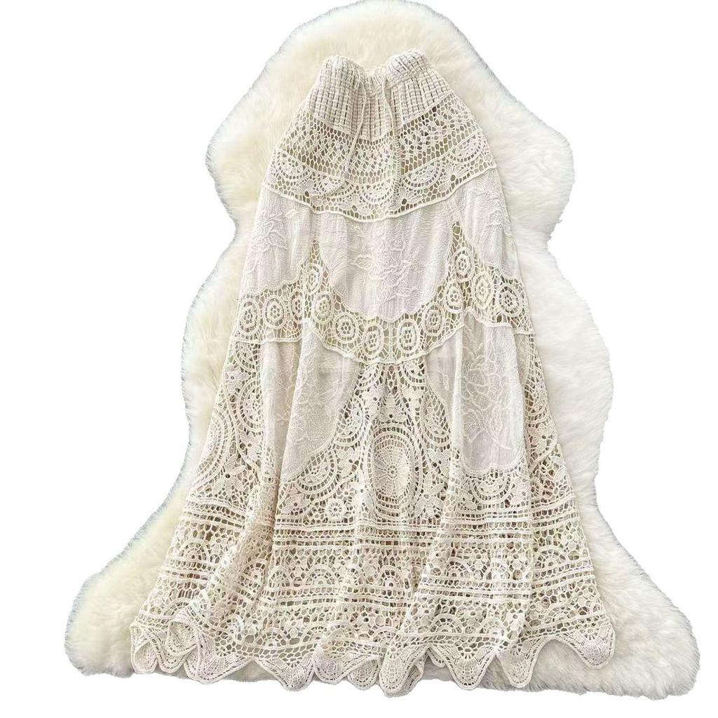 Bohemian Crochet High-Waist Hip-Hugging Midi Skirt for Women