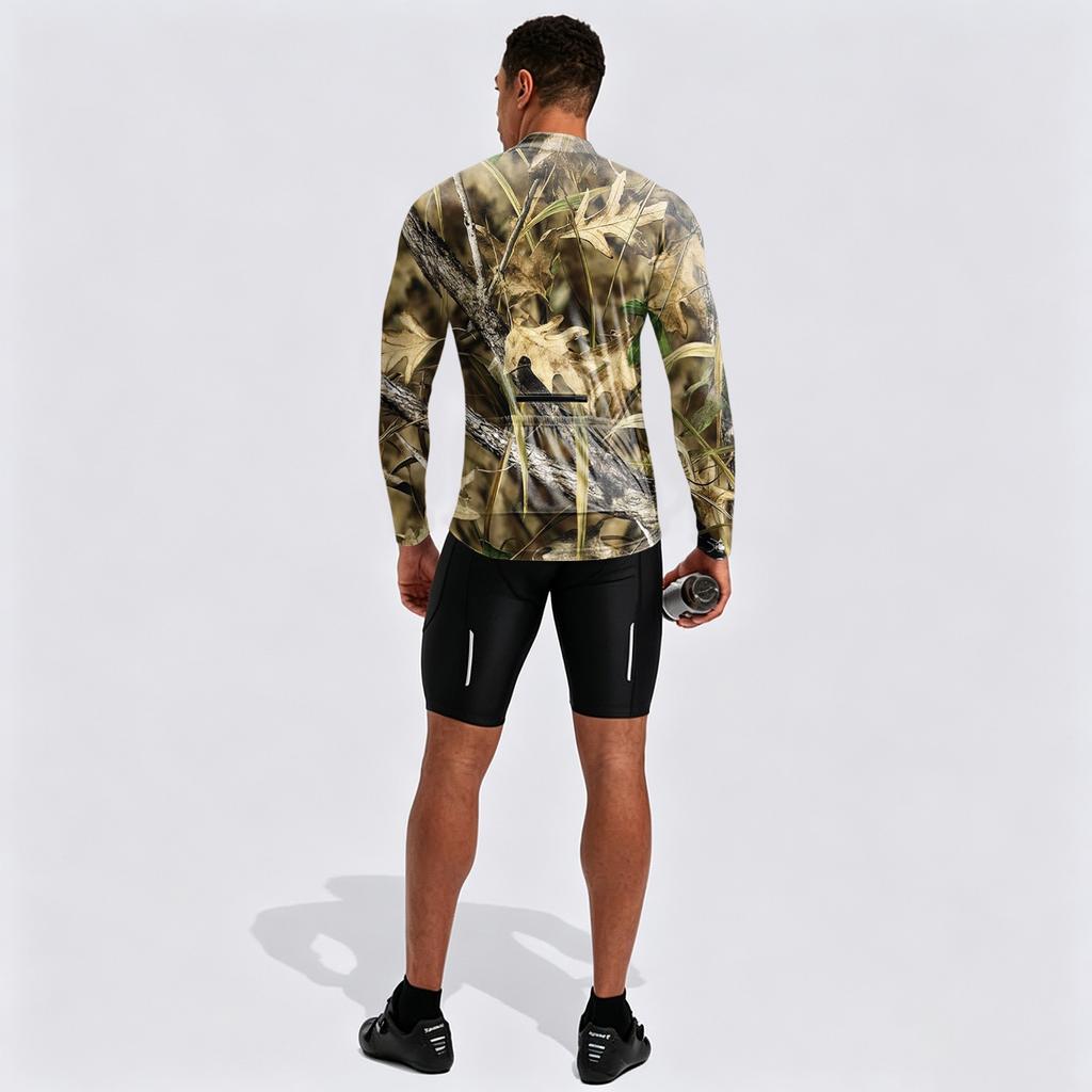 Herren Langarm Fahrradtrikot Atmungsaktiv Schnelltrocknend Leichtgewicht Pullover mit halbem Reißverschluss und Rundhalsausschnitt für Outdoor-Sportarten