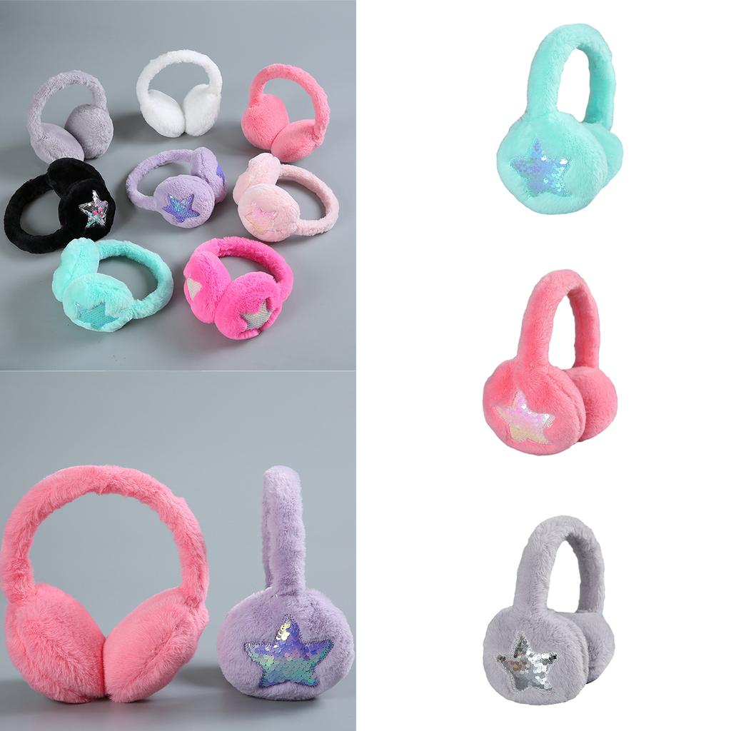 Foldable Plush Ear Muffs for Women Warm Sequins Star Ear Warmers Cold Weather Furry Ear Covers for Outdoor Activities