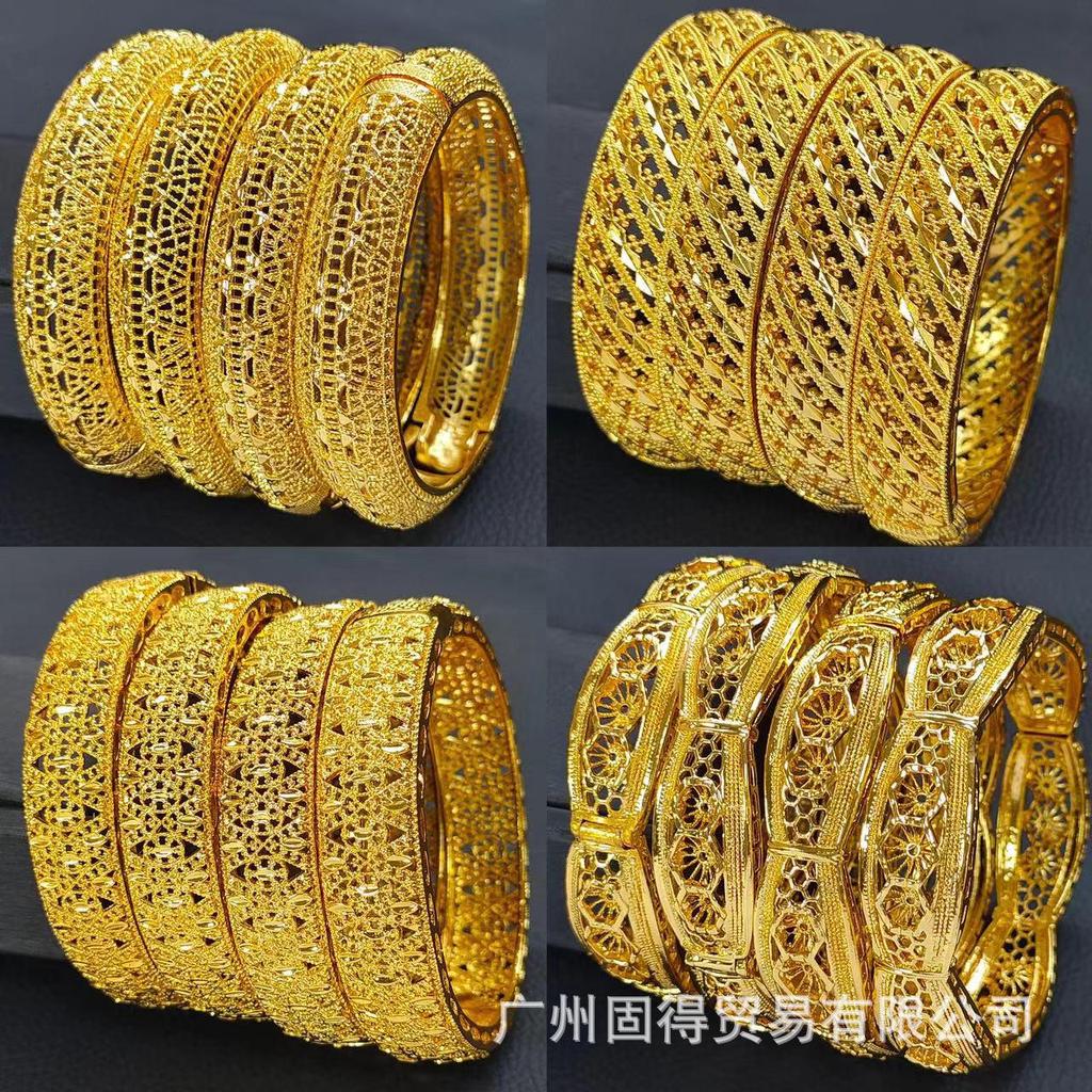 24k Gold Carved Buckle Bracelet: Fade-Resistant Women's Middle East Dubai Jewelry In Vietnamese Sand Gold