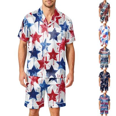 Men Satin Short Sleeve Pajama Set Two Piece Sleepwear with Shorts and Shirt Pocket Button Down Soft Lightweight Lounge Wear