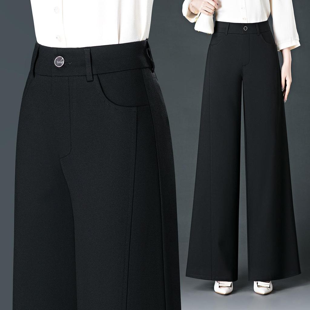 Women's High-Waisted Wide-Leg Pants - Plus Size, Floor-Length, Casual Professional Spring/Summer/Autumn Style.
