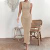 Knitted Hollow Out See Through Sexy Dress Fashion Sleeveless O Neck Summer Beach Dress Women Solid Elegant Casual Dresses Female 869