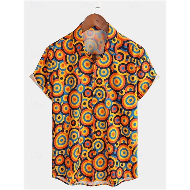 

Ретро Классическая Рубашка с Принтом в Стиле 70-х, с Коротким Рукавом, для Мужчин, Повседневная, с Воротником, на Пуговицах, с 3D-печатью, Полиэстер, Модная Уличная Рубашка S
