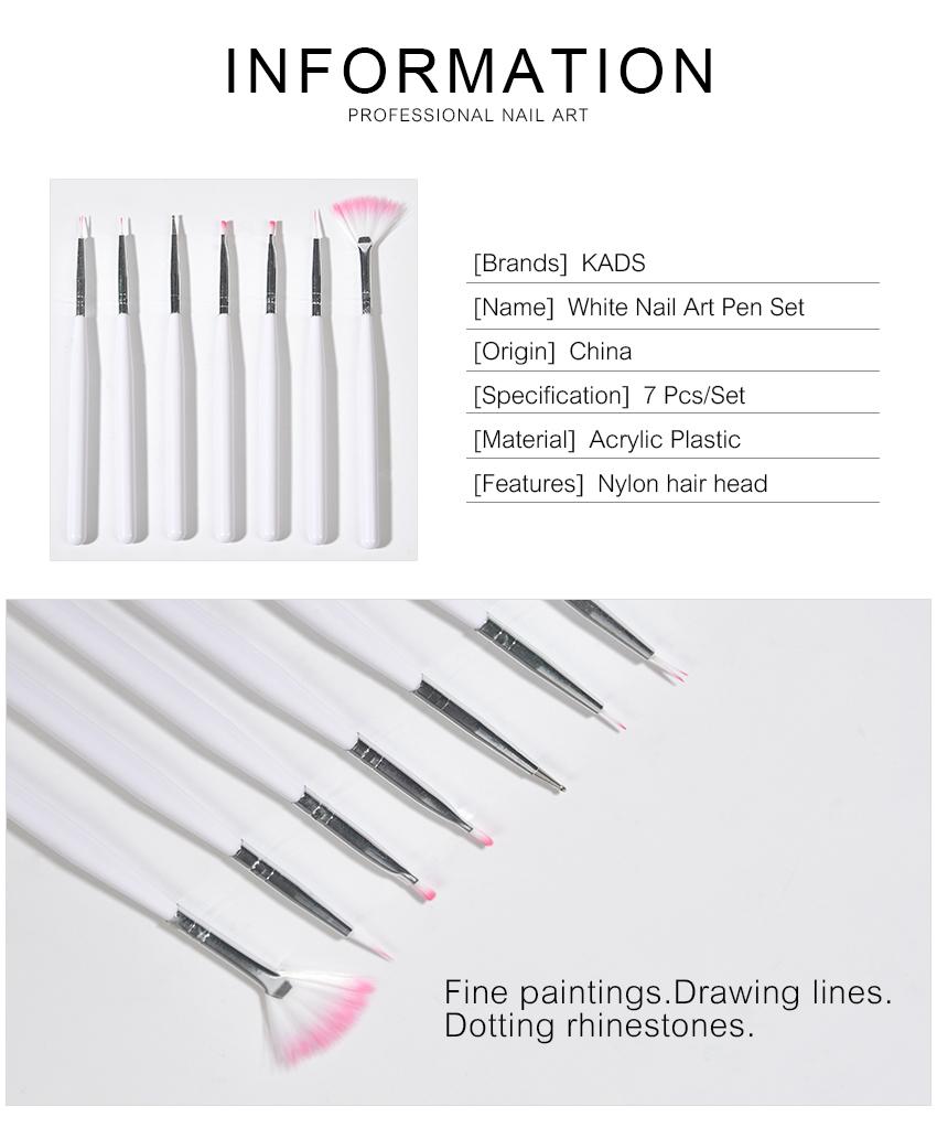 kads 7pcs Nail Brush Set White Color Liner Nail Dotting Gradient Drawing Pen for French Nail Design