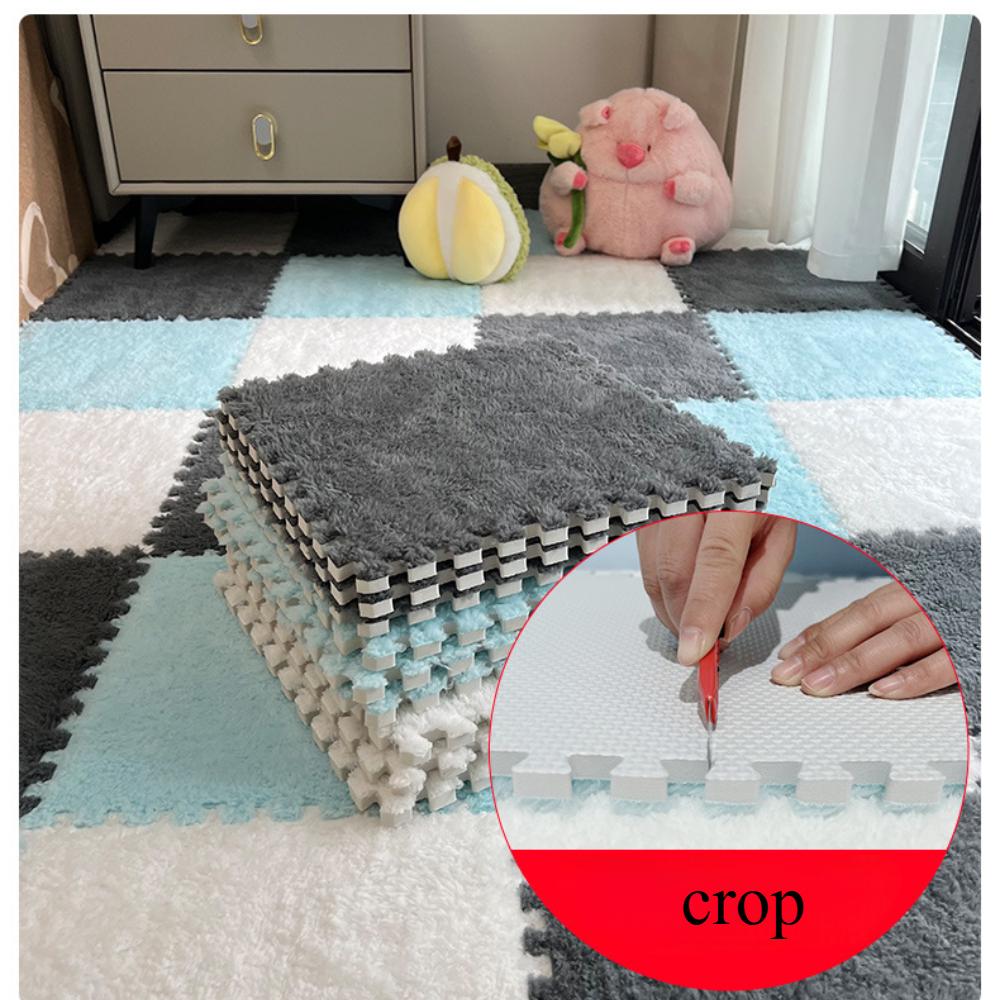 Bedside Plush Carpet Splicing Foam Floor Mat Cutting Winter Warm and Cold Resistant Velvet Texture Tatami Mat Bedroom Living Room Kitchen Home