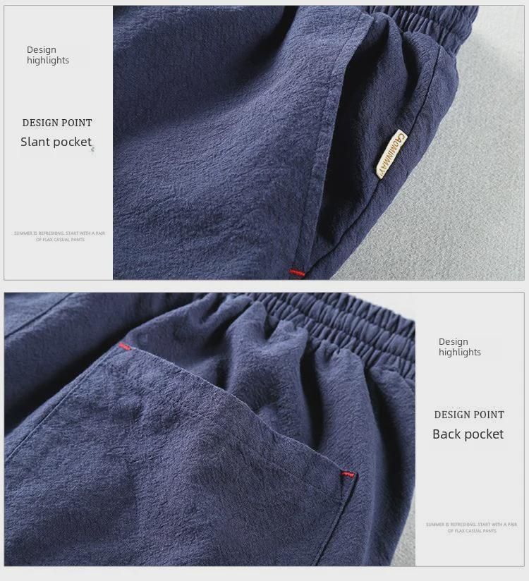 Men's Loose Cotton & Linen Casual Summer Straight Pants, Nine-Point Thin Style