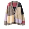 Women's Retro V-Neck Color Block Cashmere Cardigan - Plus Size Fall/Winter Knitwear