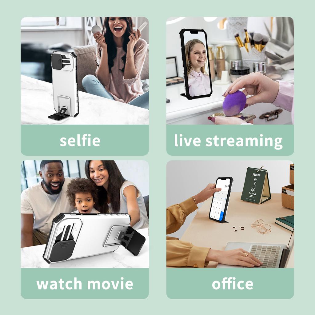 For iPhone 16 Case Camera Slider PC + TPU Phone Cover with Kickstand