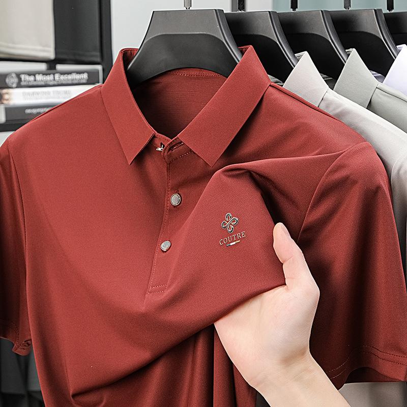 

Рубашка поло в деловом стиле с коротким рукавом и лацканами, дышащая, не требующая глажки, средняя по размеру футболка L