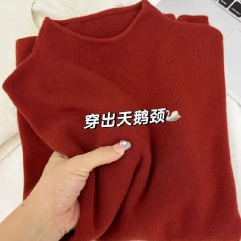 2025 High-end Soft Waxy Small Stand-up Collar Sweater Bottoming Shirt Women Slim Long-sleeved Half Turtleneck Knitted Inner Top