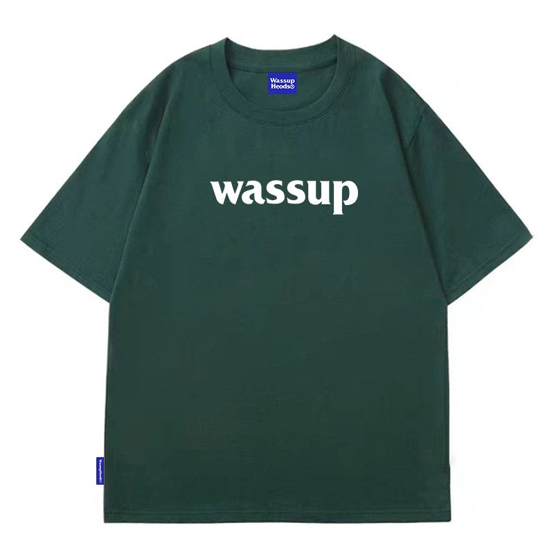 Wassup Heods Simple T-Shirt with Built-In Trendy Solid Color Pure Cotton Casual Top for Men and Women Official Store