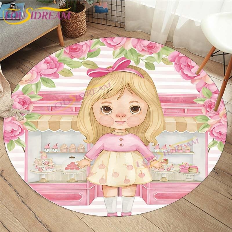 Cute Fox Elephant Printed Round Carpets Fashion Home Cartoon Round Floor Mat Children Rug for Room Baby Play Mat Room Round Rugs