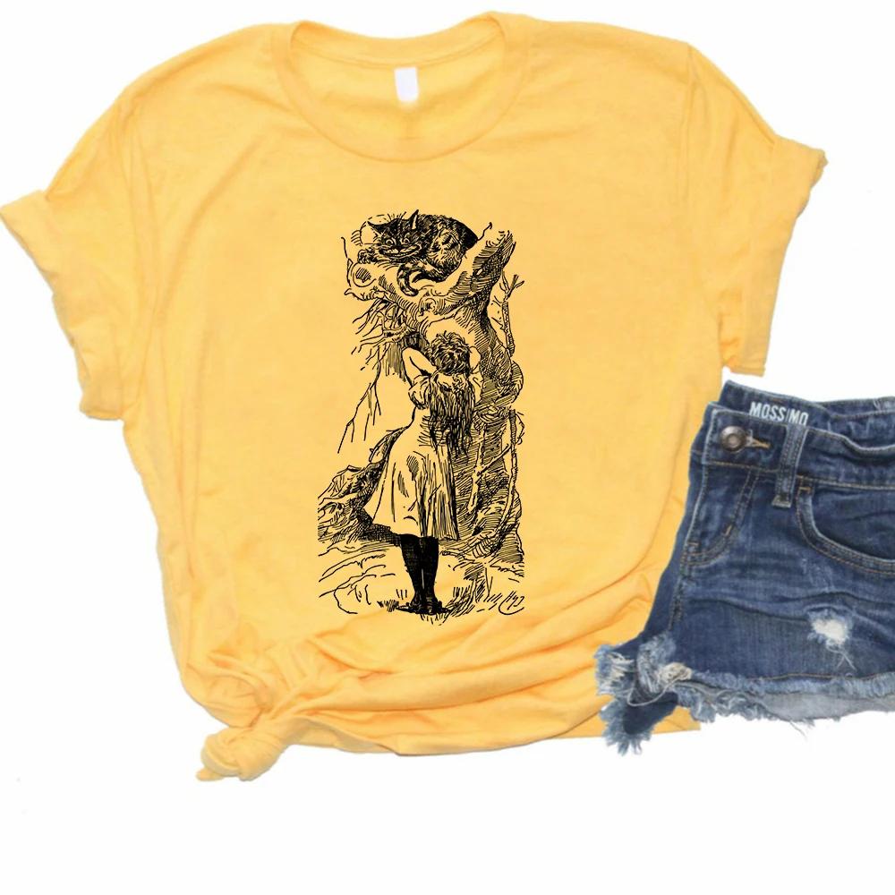 Alice im Wunderland T-Shirt Grinsekatze Vintage Illustration T-Shirt Süßes Unbirthday Party Shirt Mama Shirt Frauen Casual Tops