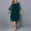 European and American Lace Splicing Seven-quarter Sleeves Irregular Hem Chiffon Dress, Spot