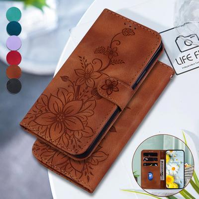 Reliéfne kožené puzdro s preklápacím krytom Lily Fower pre Huawei Honor X60i X6B X9B X8B X7B Honor200 Nova12 So stojanom, peňaženkou, slotmi na karty, krytom pre Huawei Honor90 9X 7A