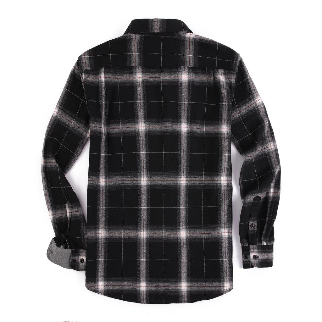 Men's Casual Fashion Plaid Long Sleeve Shirt Men's Pocket Button Shirt