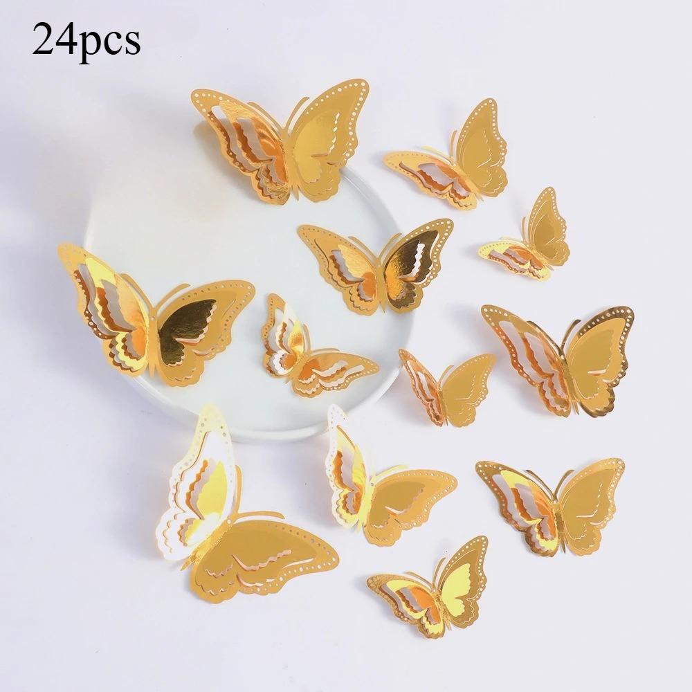 24pcs 3D Butterfly Wall Stickers Wallpaper Home Living Room Decoration Aesthetic Self Adhesive Butterfly Wall DIY Decals