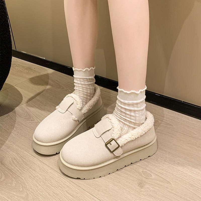 Autumn and winter new casual toe cotton slippers women's platform sole plush warm wool cotton shoes