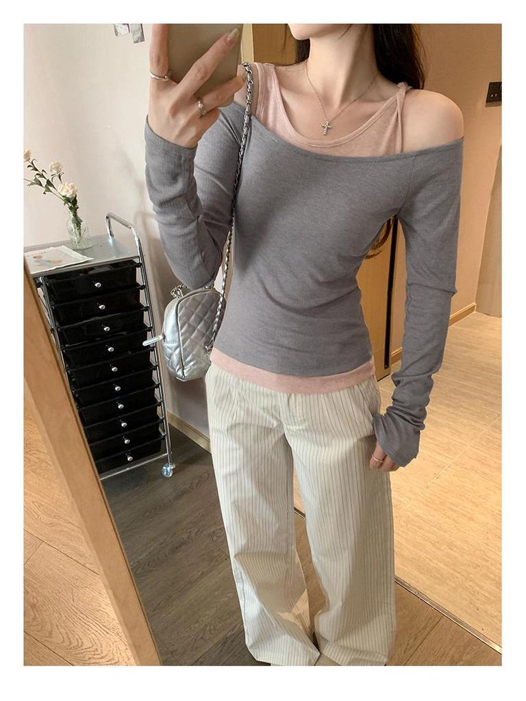 Petite Off-Shoulder Two-Piece Style Women's Spring 2026 T-Shirt